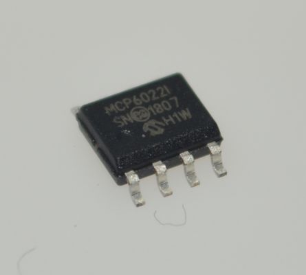 MCP6022-I/SN Podwójny wzmacniacz operacyjny 2.7-5.5V Szerokie napięcie 10MHz Pasmo przenoszenia 7V/µs Szybkość narastania 120dB CMRR Wejście/Wyjście Rail-to-Rail 0.9mA Niska moc Obudowa SOIC-8 Klasa przemysłowa