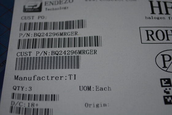 BQ24296MRGER 2A Ładowarka litowo-jonowa jednokomórkowa z 3,9V-6,2V wejściem I2C regulacja termiczna 20V OVP i 3mm × 3mm QFN pakiet