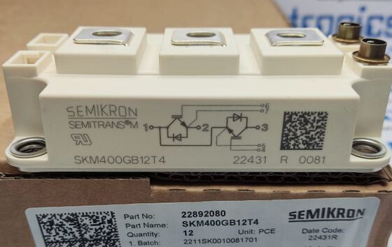 SKM400GB12T4 1200V 400A Dual IGBT Module TRENCHSTOPTM IGBT4 Low VCE ((sat) 1.75V 10μs SC Capacity CAL Diode Low Switching Losses SEMITRANS3 UL Certyfikowany do napędów o wysokiej mocy